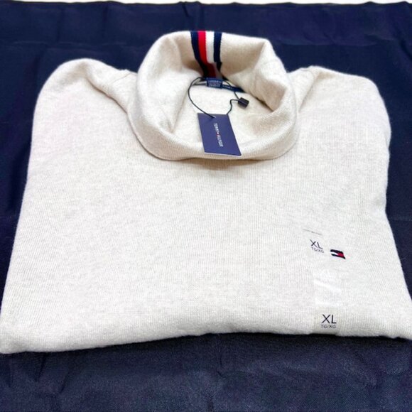 New  Tommy Hilfinger Beige Cream Cotton Cashmere Turtleneck Sweater size XLT(19 - Picture 3 of 7